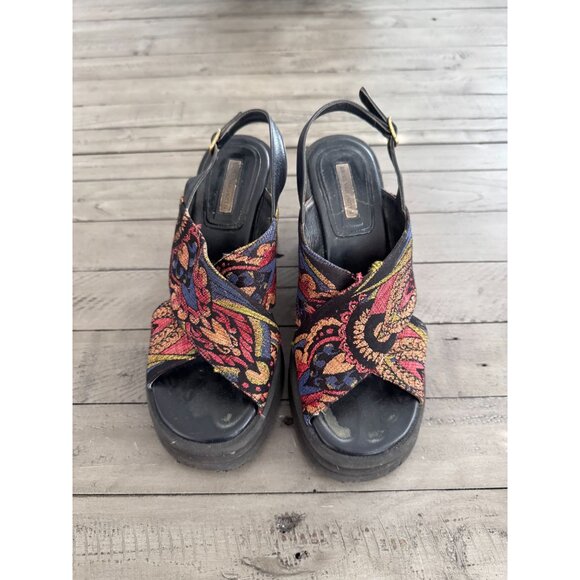 DRIES VAN NOTEN Tapestry Floral Jacquard Strappy Wedge Heel Sandals Size 36.5 - Picture 4 of 8